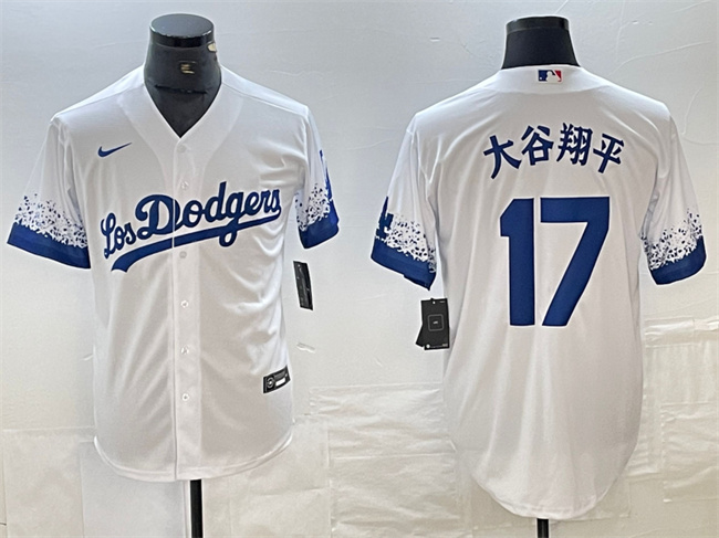 Men's Los Angeles Dodgers #17 大谷翔平 White City Connect Cool Base Stitched Jersey